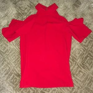 Red Lucky Brand shirt with open shoulders